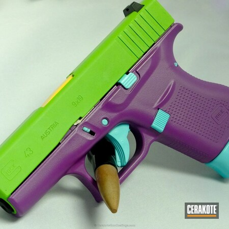Powder Coating: Glock 43,DEWALT YELLOW H-126,Glock,Wild Purple H-197,SIG™ PINK H-224,Pistol,Robin's Egg Blue H-175,Wild Green H-207