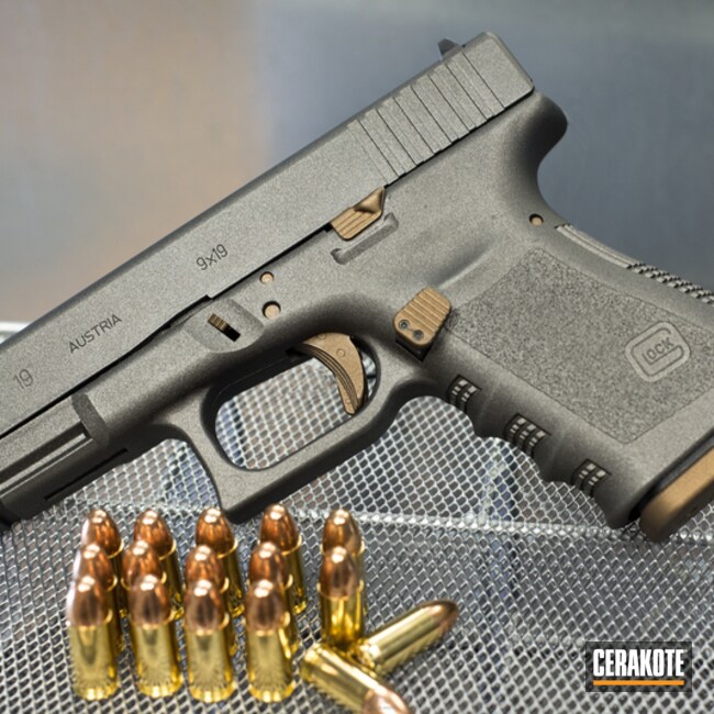 Cerakoted: Glock 19,Two Tone,Burnt Bronze H-148,Tungsten H-237,Pistol,Glock