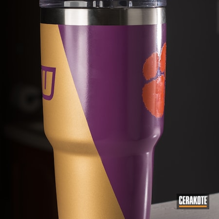 Powder Coating: Hunter Orange H-128,Custom Tumbler Cup,Wild Purple H-197,jmu,Gold H-122,Custom Logo,YETI
