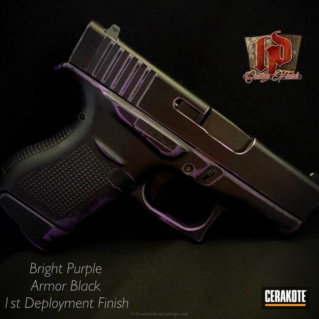 Cerakoted: Weathered Finish,Bright Purple H-217,Armor Black H-190,Pistol,Glock,Glock 43,First Deployment Finish