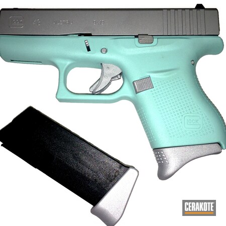 Powder Coating: Glock 43,Glock,Two Tone,Crushed Silver H-255,Pistol,Tiffany & Co,Robin's Egg Blue H-175