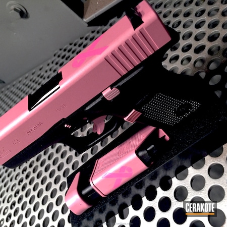 Powder Coating: Glock 43,Glock,Pink,Girls Gun,Crushed Silver H-255,Pistol,Breast Cancer Awareness,Prison Pink H-141