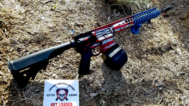 Powder Coating: Bright White H-140,Graphite Black H-146,LWRC International,Distressed,NRA Blue H-171,Patriotic,Tactical Rifle,American Flag,Old Glory,FIREHOUSE RED H-216,AR-15,Team America Theme