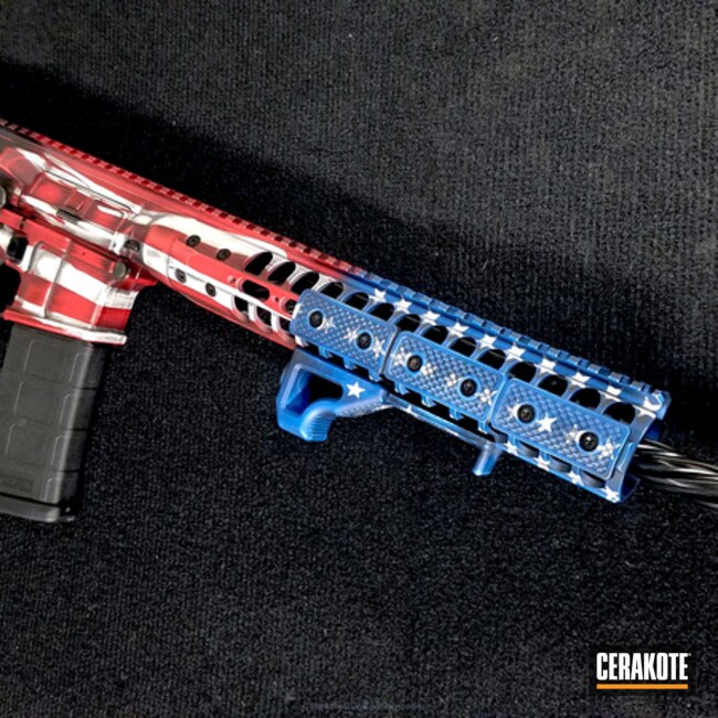 Cerakoted: Bright White H-140,Patriotic,NRA Blue H-171,FIREHOUSE RED H-216,Old Glory,LWRC International,Graphite Black H-146,Distressed,Tactical Rifle,American Flag,Team America Theme,AR-15
