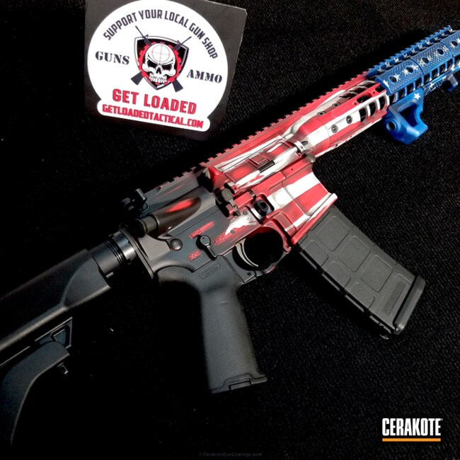 Cerakoted: Bright White H-140,Patriotic,NRA Blue H-171,FIREHOUSE RED H-216,Old Glory,LWRC International,Graphite Black H-146,Distressed,Tactical Rifle,American Flag,Team America Theme,AR-15