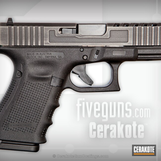 Cerakoted: Glock 19,Battleworn,Graphite Black H-146,Gun Metal Grey H-219,Pistol,Glock,Machined Slide