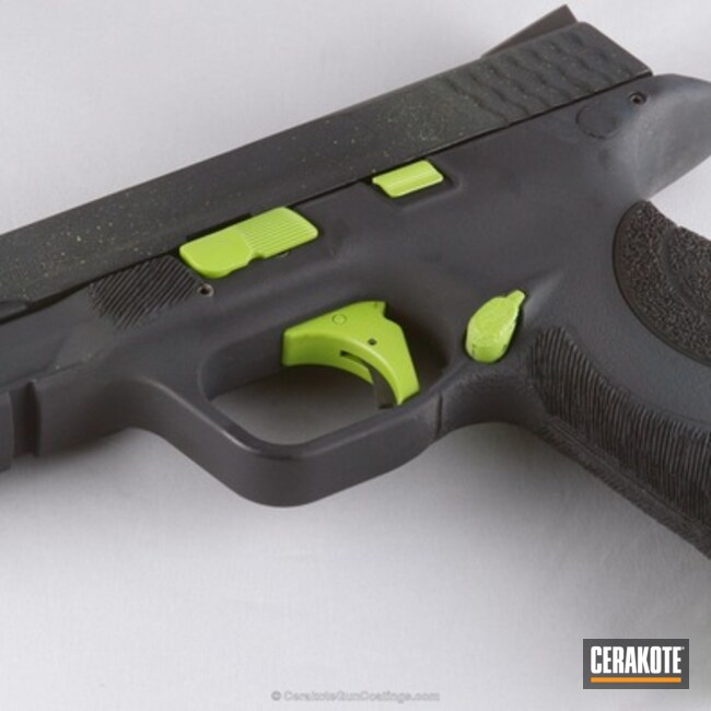 Cerakoted: MAGPUL® STEALTH GREY H-188,Custom M&P9 Competition Gun,Smith & Wesson,Zombie Green H-168,Splatter,Smith & Wesson M&P,Competition Gun,3 Gun