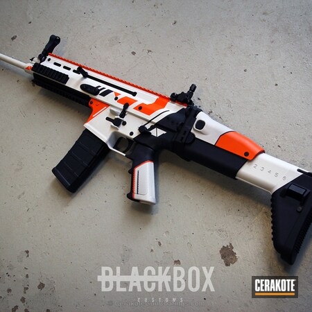 Powder Coating: Hunter Orange H-128,Hidden White H-242,CS:GO,Graphite Black H-146,Safety Orange H-243,Video Game Theme,FN Mfg.,Tactical Rifle,SCAR,Counter Strike