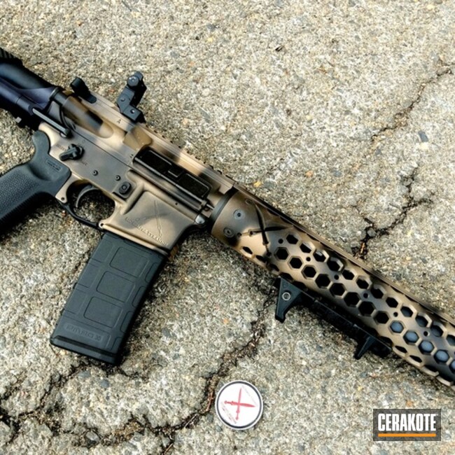 Cerakoted: Two-Color Fade,SAR-XV AR-15,Camo,Armor Black H-190,Tactical Rifle,Sterling Arsenal,Flat Dark Earth H-265