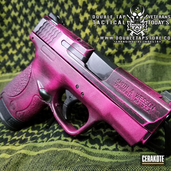 Cerakoted: Battleworn,Smith & Wesson,Armor Black H-190,Pistol,Prison Pink H-141,M&P Shield