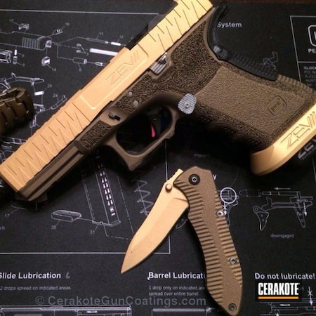 Powder Coating: 9mm,Glock,Pistol,Gold H-122,Knives and Guns,Burnt Bronze H-148,Glock 17,Idpa,Zev
