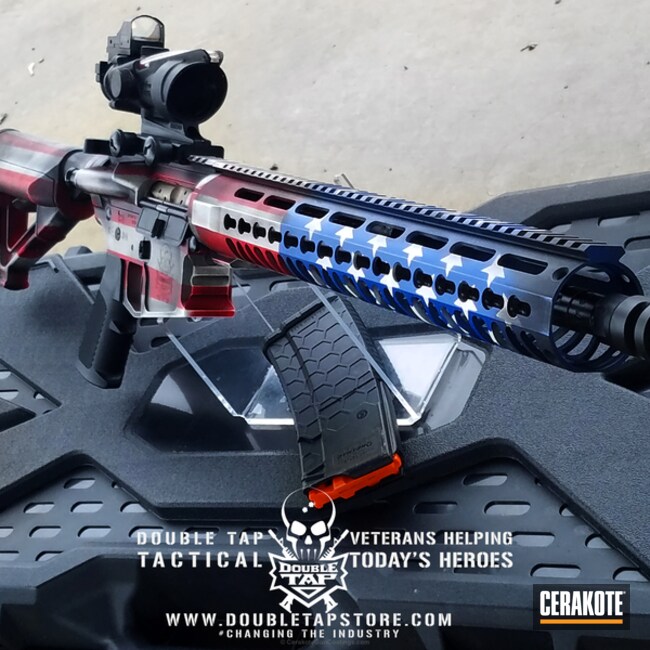 Cerakoted H-146 Graphite Black, H-216 Smith & Wesson Red, H-140 Bright White And H-171 Nra Blue
