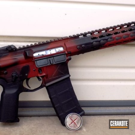 Powder Coating: Graphite Black H-146,Two-Color Fade,Sterling Arsenal,Tactical Rifle,FIREHOUSE RED H-216,Freehand Camo