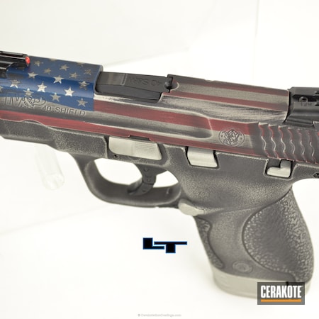 Powder Coating: Smith & Wesson,Distressed,M&P Shield,Pistol,American Flag,FIREHOUSE RED H-216,Battleworn,Team America Theme,Sky Blue H-169,Titanium H-170