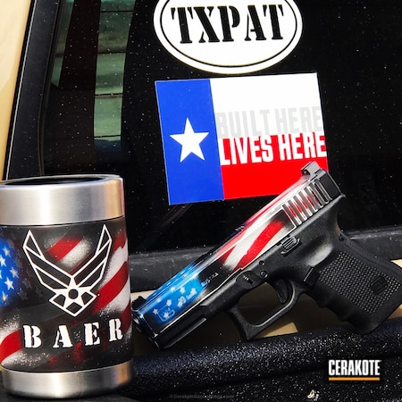 Powder Coating: Bright White H-140,Cups and Guns,Graphite Black H-146,Crimson H-221,Glock,Coozie,Texas Cerakote,American Flag,Ridgeway Blue H-220
