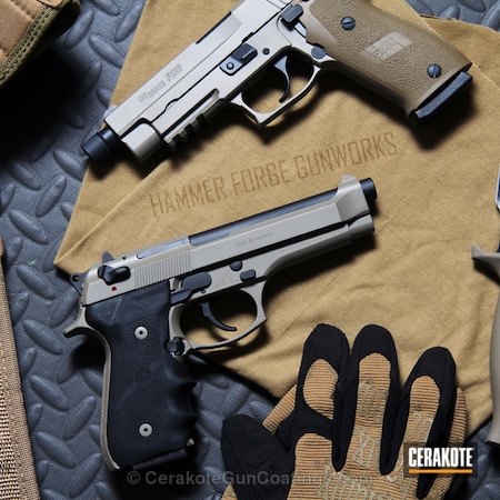 Powder Coating: Cerakote Elite Series,Knives,Sig Sauer,Sig P220,Sand E-150G,Sig,Sand E-150,More Than Guns,P220,Graphite Black H-146,Fixed-Blade Knife,Beretta,Sig Sauer P220,Midnight E-110,Beretta M9,MAGPUL® FLAT DARK EARTH H-267