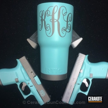 Powder Coating: Glock 43,Satin Aluminum H-151,Cups and Guns,Glock,Ladies,RTIC Cups,Monogram,Robin's Egg Blue H-175,RTIC,Stainless H-152