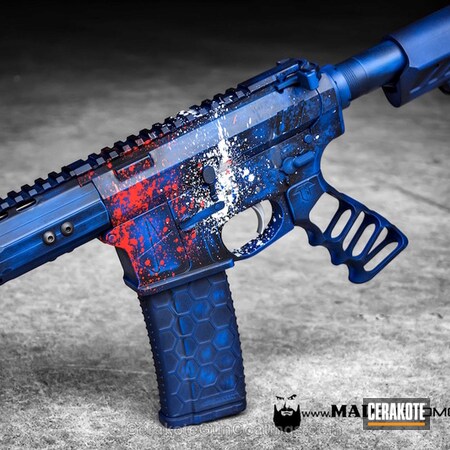 Powder Coating: Graphite Black H-146,Snow White H-136,NRA Blue H-171,Splatter,Red, White and Blue,America,USMC Red H-167,Merica,Tactical Rifle,AR-15,Hexmag,Law Enforcement