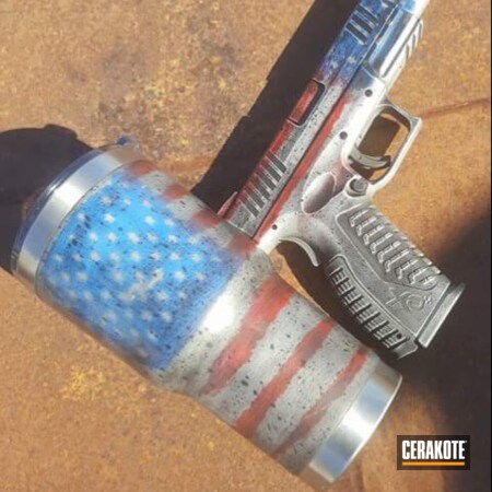 Powder Coating: Cups and Guns,NRA Blue H-171,Custom Tumbler Cup,Crushed Silver H-255,Pistol,Springfield Armory,USMC Red H-167,American Flag,Springfield XDM