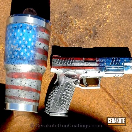 Powder Coating: Cups and Guns,NRA Blue H-171,Custom Tumbler Cup,Crushed Silver H-255,Pistol,Springfield Armory,USMC Red H-167,American Flag,Springfield XDM