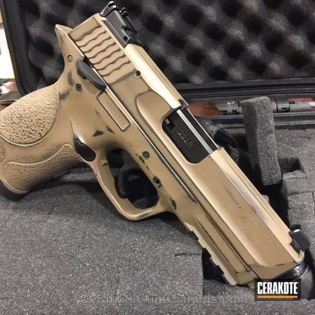 Powder Coating: Smith & Wesson M&P,Smith & Wesson,Graphite Black H-146,Distressed,Color Layering,Chocolate Brown H-258,DESERT SAND H-199,Pistol