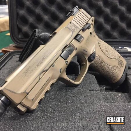 Powder Coating: Smith & Wesson M&P,Smith & Wesson,Graphite Black H-146,Distressed,Color Layering,Chocolate Brown H-258,DESERT SAND H-199,Pistol