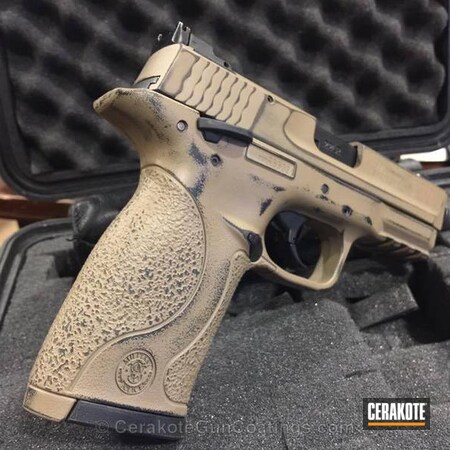 Powder Coating: Smith & Wesson M&P,Graphite Black H-146,Smith & Wesson,Distressed,Color Layering,Chocolate Brown H-258,DESERT SAND H-199,Pistol