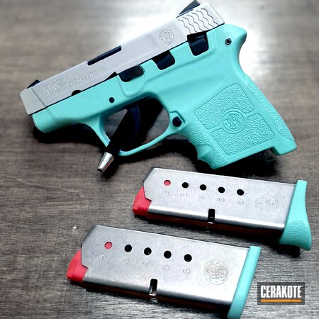 Powder Coating: Smith & Wesson M&P,Smith & Wesson,Two Tone,M&P Bodyguard 380,Crushed Silver H-255,Pistol,Robin's Egg Blue H-175