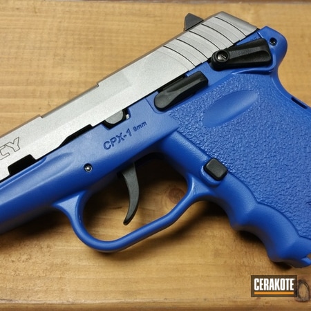 Powder Coating: Two Tone,NRA Blue H-171,Pistol,Shimmer Aluminum H-158,SCCY,SCCY Industries