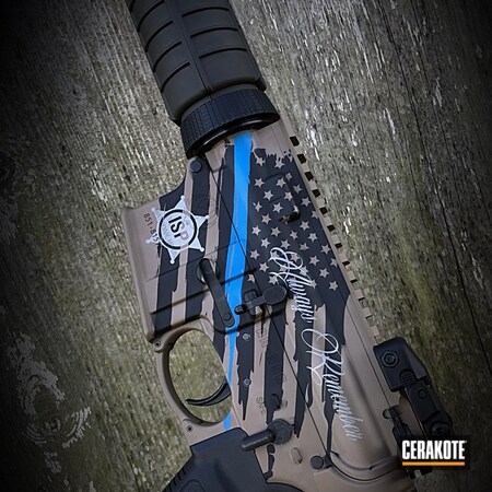 Powder Coating: Police Badge,Ridgeway Blue H-220,AR-15,Memorial,Thin Blue Line,Illinois State Police,ISP,MAGPUL® O.D. GREEN H-232,Ruger SR556,American Flag,Stainless H-152,Tribute Gun,Law Enforcement,MAGPUL® FLAT DARK EARTH H-267