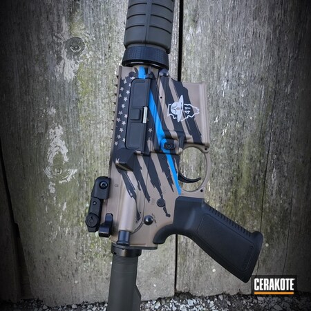 Powder Coating: Police Badge,Ridgeway Blue H-220,AR-15,Memorial,Thin Blue Line,Illinois State Police,ISP,MAGPUL® O.D. GREEN H-232,Ruger SR556,American Flag,Stainless H-152,Tribute Gun,Law Enforcement,MAGPUL® FLAT DARK EARTH H-267