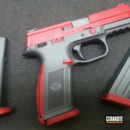 Powder Coating: Two Tone,Pistol,FNS-9,FN Mfg.,FIREHOUSE RED H-216,Tungsten H-237