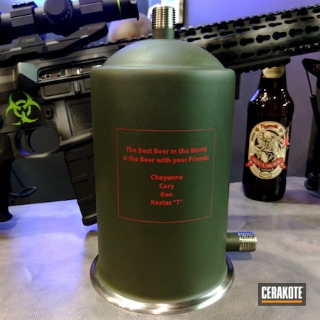 Powder Coating: Cobalt Kinetics Green H-296G,Beer,COBALT KINETICS™ GREEN H-296,Stencil,USMC Red H-167,Wedding Present,Hop Rocket,More Than Guns,Custom