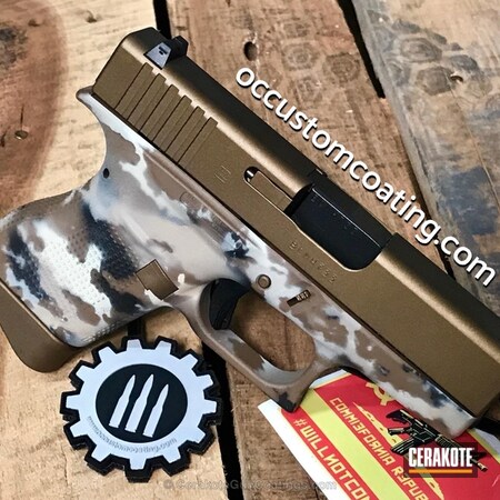 Powder Coating: Glock 43,Graphite Black H-146,Glock,Grunge Camo,Pistol,Camo,Custom Camo,Burnt Bronze H-148,Light Sand H-142,MAGPUL® FLAT DARK EARTH H-267