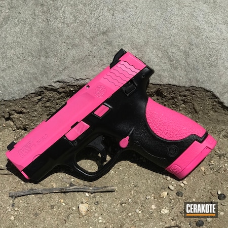 Powder Coating: Graphite Black H-146,Smith & Wesson,Two Tone,M&P Shield,Pistol,M&P Shield 9mm,Prison Pink H-141