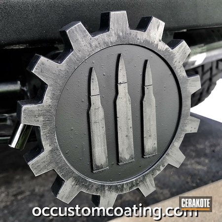 Powder Coating: Battletorn,Custom Tow Hitch Cover,Graphite Black H-146,Wartorn,Company Logo,Battleworn,Tactical Grey H-227,Tow Hitch Cover,More Than Guns