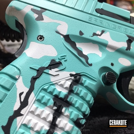 Powder Coating: Springfield XDS,Springfield XDS 3.3,Springfield Armory,Robin's Egg Blue H-175,Graphite Black H-146,Snow White H-136,Ladies,Well Armed Woman,Pistol,XDS 9mm,Springfield Armory XDS 3.3,Semi-Auto,Women's Gun
