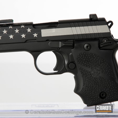 Powder Coating: Graphite Black H-146,Sig Sauer,Handguns,Pistol,Sig Sauer P938,American Flag,Sig,Titanium H-170