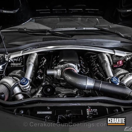 Powder Coating: Hydrographics,2015 Twin Turbo Camaro,Titanium V-164,Camaro,Automotive,HIGH GLOSS CERAMIC CLEAR MC-160,Under the Hood,More Than Guns