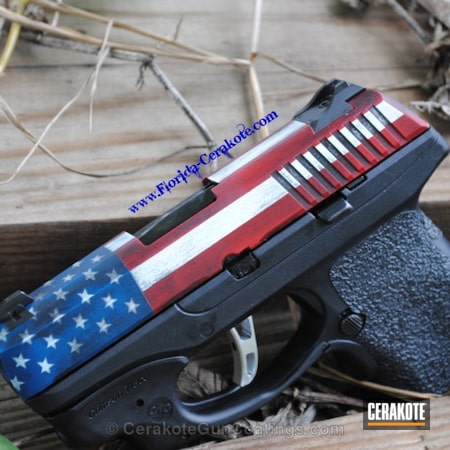 Powder Coating: Bright White H-140,Graphite Black H-146,Red, White and Blue,Pistol,EDC,Ruger LC9,Merica,American Flag,FIREHOUSE RED H-216,Ruger,Sky Blue H-169,Distressed American Flag