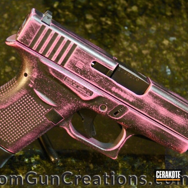 Cerakoted: Distressed Pink,Battleworn,Graphite Black H-146,Pistol,Glock,Prison Pink H-141,Glock 43