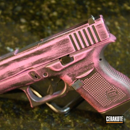 Powder Coating: Glock 43,Graphite Black H-146,Glock,Pistol,Battleworn,Distressed Pink,Prison Pink H-141