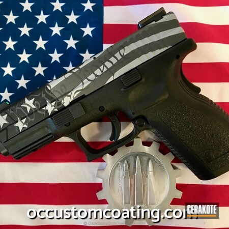 Powder Coating: Graphite Black H-146,Pistol,We the people,Springfield XD,Springfield Armory,American Flag,Tungsten H-237,Tactical Grey H-227