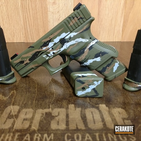 Powder Coating: Glock 29,Bright White H-140,Glock,Tiger Stripes,10mm,Pistol,Armor Black H-190,Noveske Bazooka Green H-189,Custom Camo
