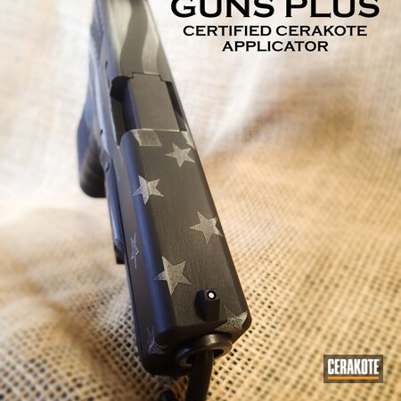 Powder Coating: Graphite Black H-146,Glock,Pistol,Glock 32,BATTLESHIP GREY H-213,American Flag,Merica,Stars and Stripes,Brushed