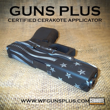 Powder Coating: Graphite Black H-146,Glock,Pistol,Glock 32,BATTLESHIP GREY H-213,American Flag,Merica,Stars and Stripes,Brushed