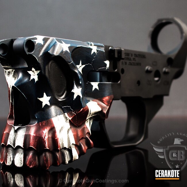 Cerakoted: Spike's Tactical The Jack,NRA Blue H-171,FIREHOUSE RED H-216,Distressed American Flag,American Flag,Live Free or Die,Sharps Brothers MDL The Jack,Merica
