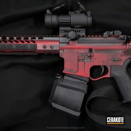Powder Coating: Graphite Black H-146,Distressed,Tactical Rifle,FIREHOUSE RED H-216,AR-15,Worn