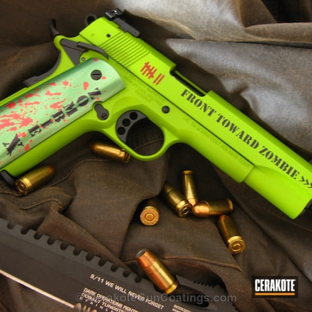 Powder Coating: Graphite Black H-146,Crimson H-221,Zombie Green H-168,1911,Handguns,Zombie Gun,Zombie Squad,Zombie,Colt