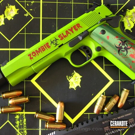 Powder Coating: Graphite Black H-146,Crimson H-221,Zombie Green H-168,1911,Handguns,Zombie Gun,Zombie Squad,Zombie,Colt